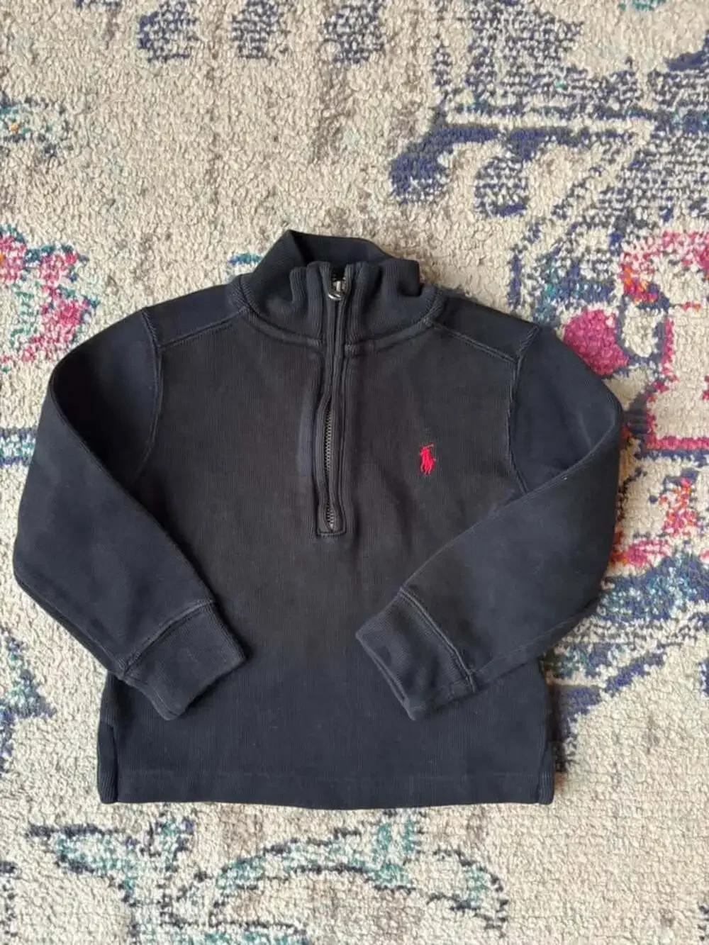 Polo Ralph Lauren Kids 2T Black Ribbed Cotton 1/4 Zip Pullover Sweater